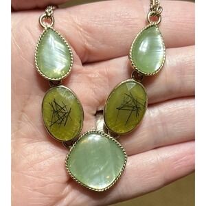 Vintage Monet Gold Tone 2-chain Yellow/Green Stones Collar Choker Necklace